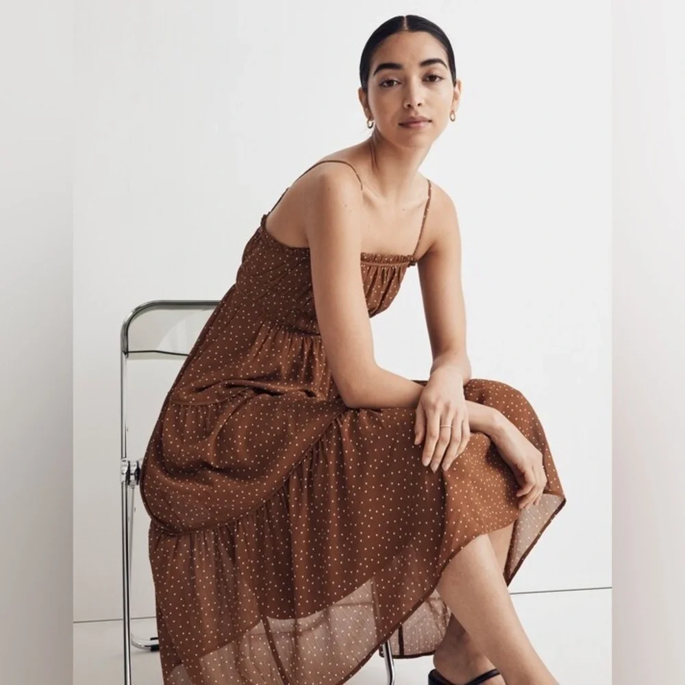Madewell Sophia Cami Tiered Midi Dress in Dot - Picture 2 of 10